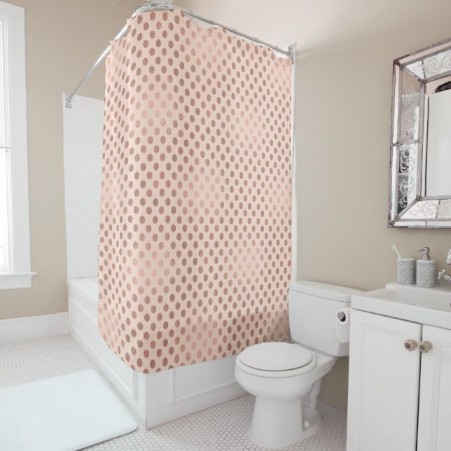 Rideau de douche à point de Polka rose (En situation)