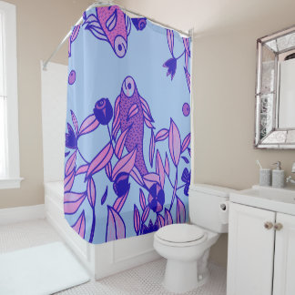 Rideau de douche à poisson bleu