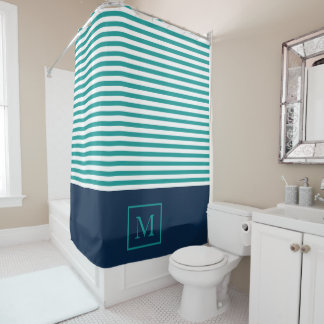 Rideau de douche à rayure monographique - bleu aqu
