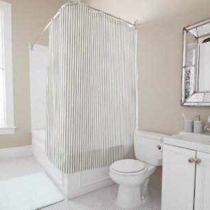 Rideau de douche à rayures beige et blanc