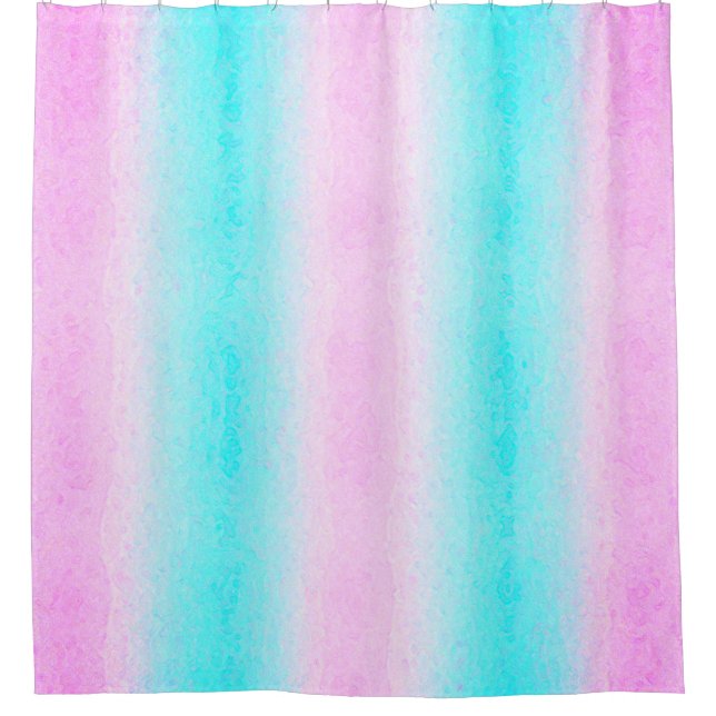 Rideau de douche à rayures cyan et rose (Devant)