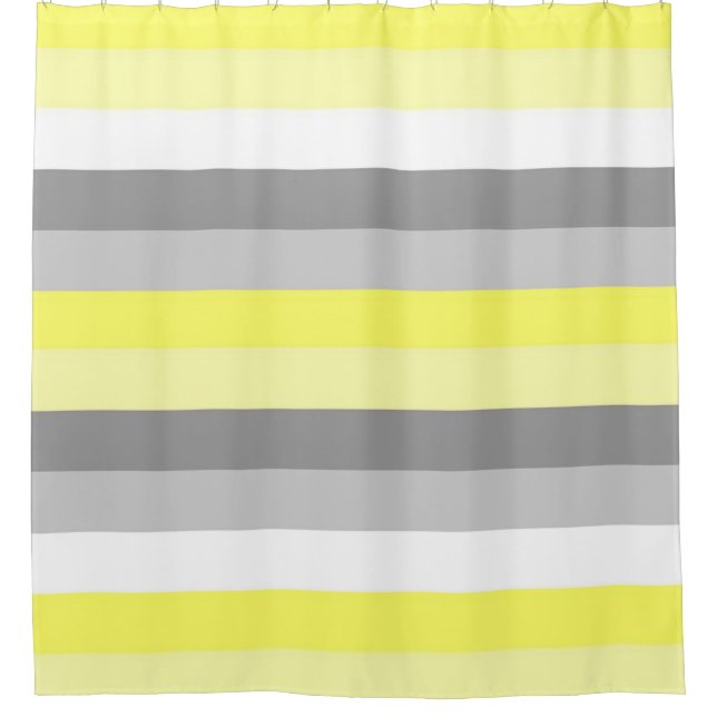 rideau de douche à rayures jaune, blanc et gris (Devant)