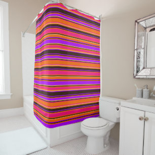 Rideau de douche à rayures orange, magenta et viol