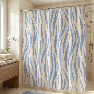 Rideau de douche à rayures zèbres bleu et beige – 