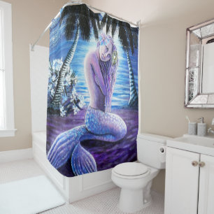 Rideau de douche à sirènes illuminé de Lune