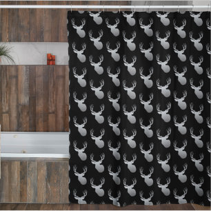Rideau de douche à tête de cerf noir et argent pou