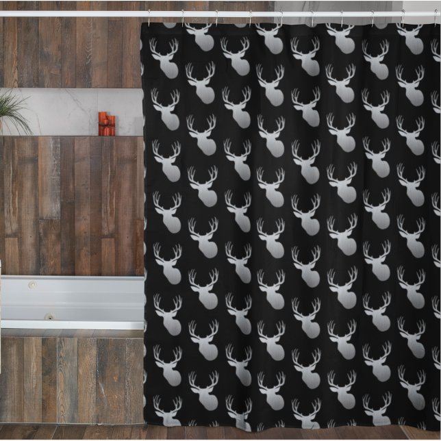 Rideau de douche à tête de cerf noir et argent pou (Créateur téléchargé)