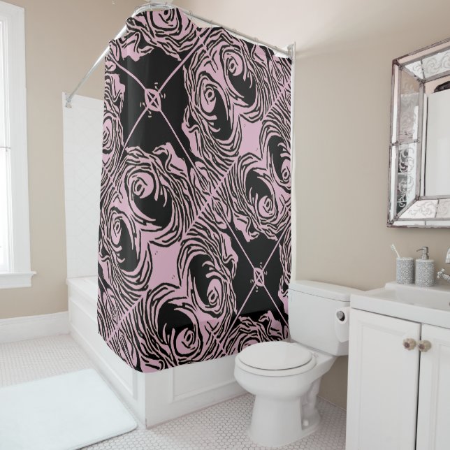 Rideau de douche Abstrait rose (En situation)