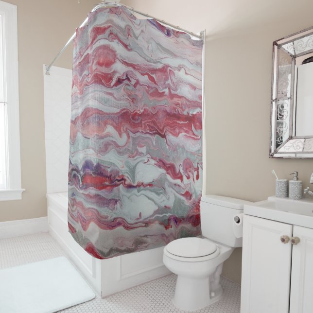 Rideau de douche Abstrait rose et argent (En situation)