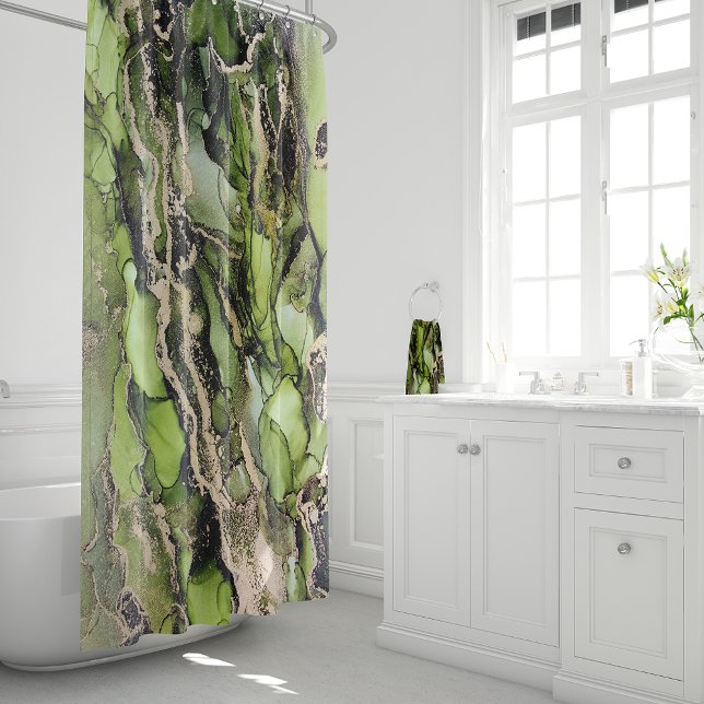 rideau de douche Abstraite en or noir vert unique (Créateur téléchargé)