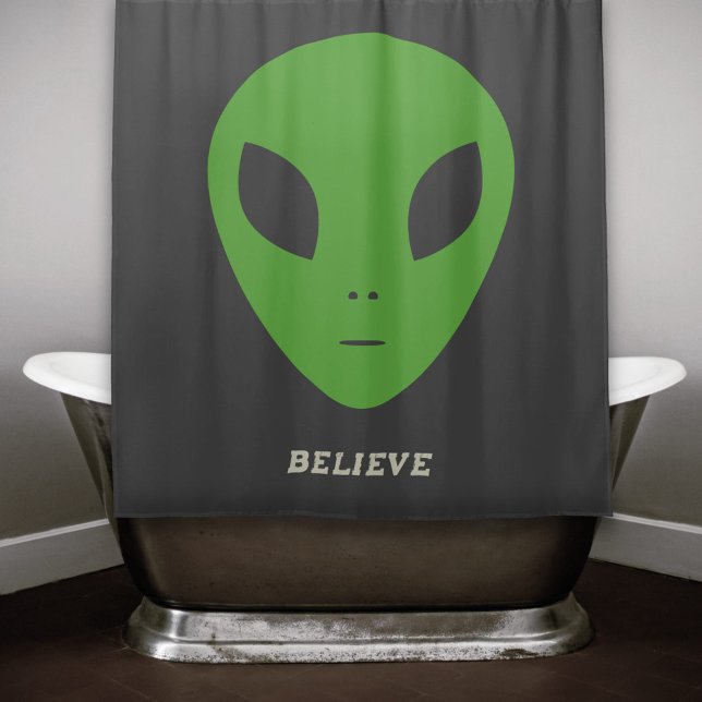 Rideau de douche Alien vert (Green Alien Black Shower Curtain)