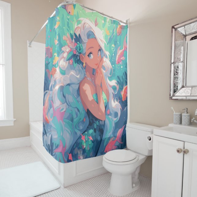 Rideau de douche Anime Kawaii Mermaid (En situation)