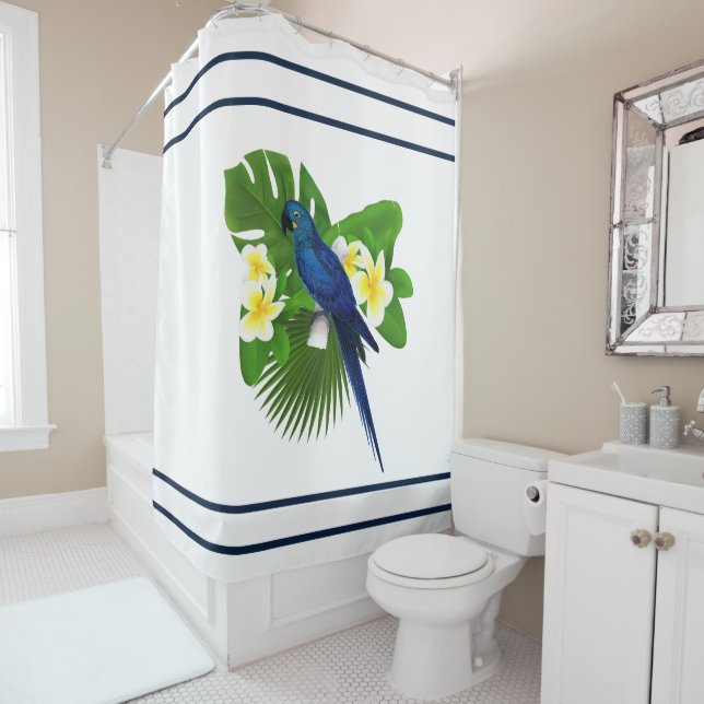 Rideau de douche Ara macao bleu (En situation)