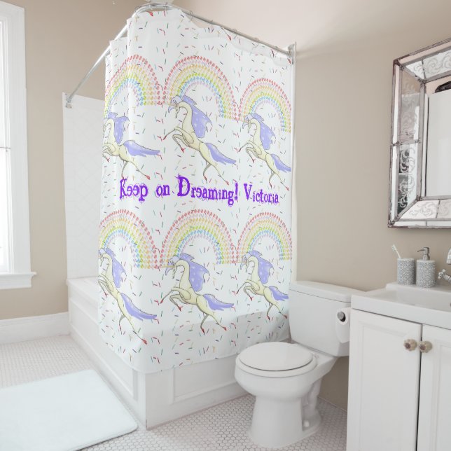 Rideau de douche arc-en-ciel Unicorn (En situation)