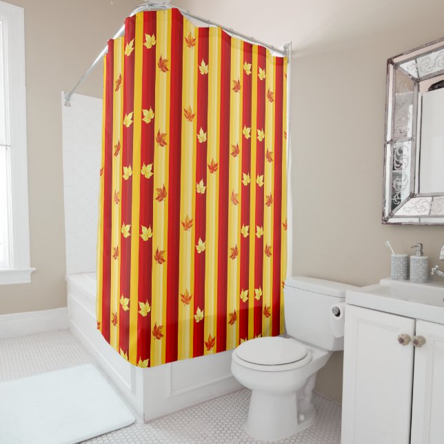 Rideau de douche aux feuilles d'automne (En situation)