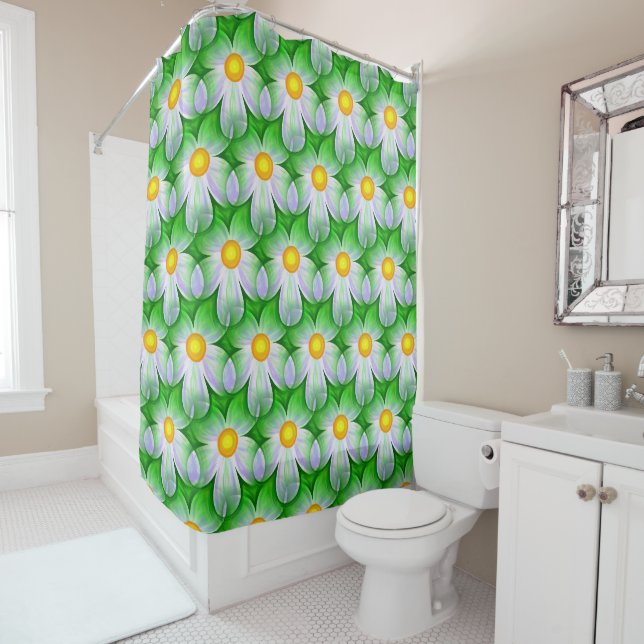 rideau de douche aux fleurs marguerites (En situation)