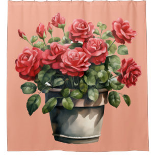 Rideau de douche aux roses rouges et roses élégant