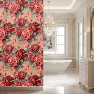 Rideau de douche aux roses rouges roses élégantes