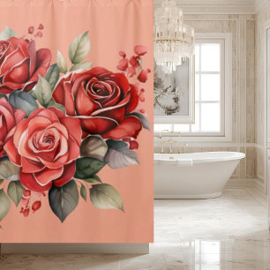 Rideau de douche aux roses rouges roses élégantes