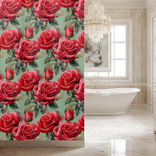 Rideau de douche aux roses rouges vert sauge éléga
