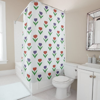 Rideau de douche aux tulipes rouges et violettes