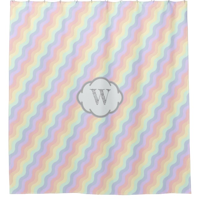 Rideau de douche aux vagues arc-en-ciel pastel (Devant)