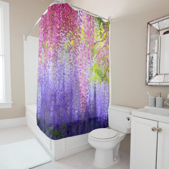 rideau de douche blanc rose de la glyteria lavende (En situation)