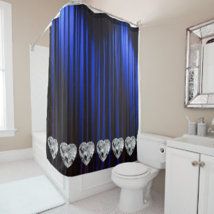 Rideau de douche bleu diamant blanc