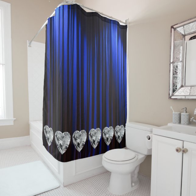 Rideau de douche bleu diamant blanc (En situation)