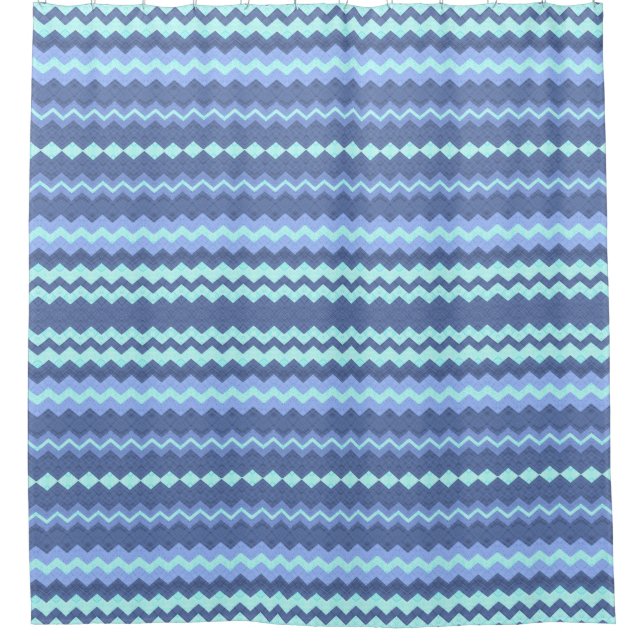 Rideau de douche bleu et Aqua Chevron (Devant)