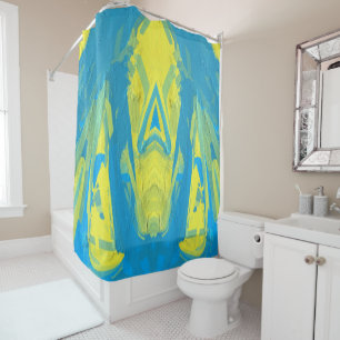 Rideau de douche bleu et jaune