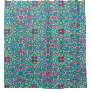 Rideau de douche bleu rose Mandalas