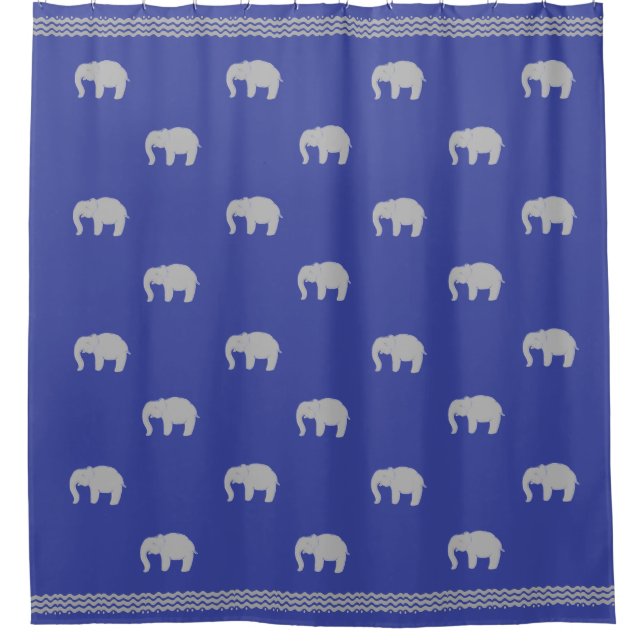 Rideau de douche bleu royal avec éléphants graphiq (Devant)