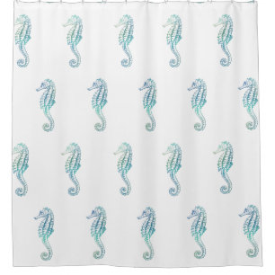 Rideau de douche bleu vert du Sea Horse