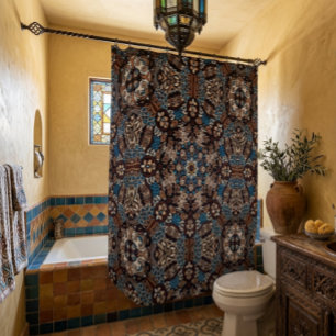 Rideau de douche bohème marron et turquoise