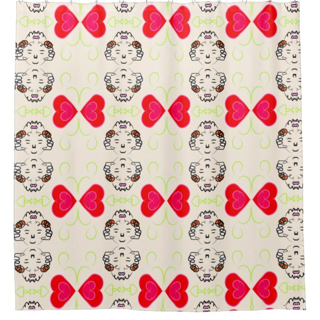 Rideau de douche Boho à cœur rouge (Devant)