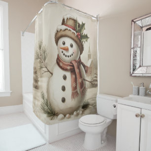Rideau de douche bonhomme de neige vintage