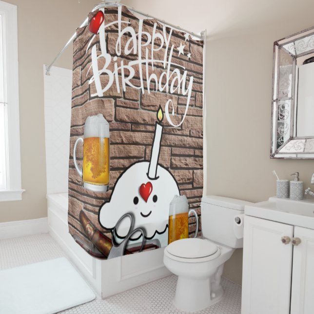 Rideau de douche Bonne bière d'anniversaire (En situation)
