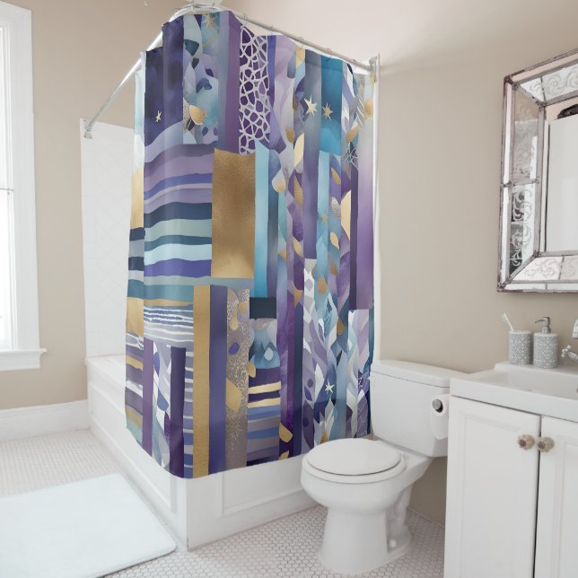 rideau de douche carrelée patchwork (En situation)