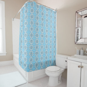 Rideau de douche - Casque blanche sur bleu