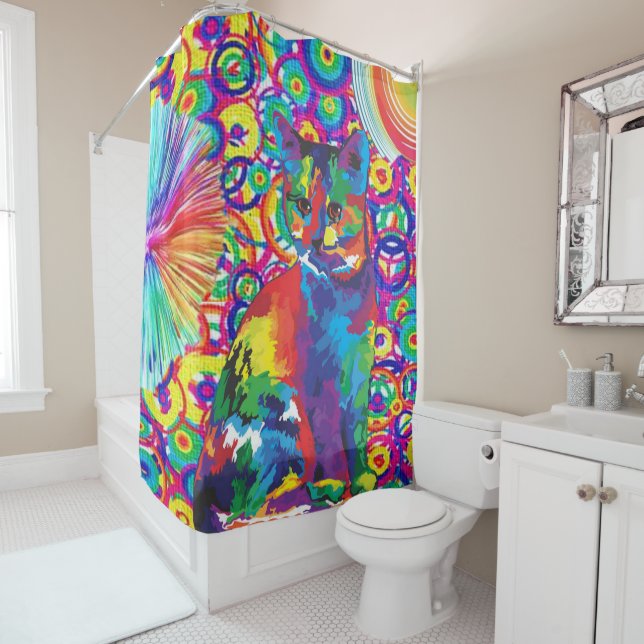 Rideau de douche Chat Floral Kitten (En situation)