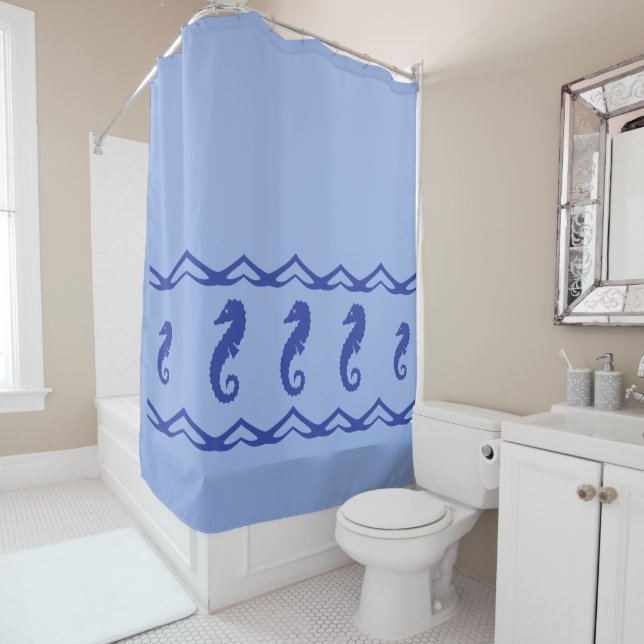Rideau de douche - Chevaux de mer et vagues (En situation)