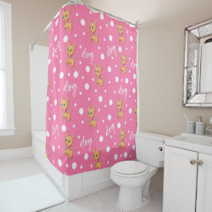 Rideau de douche Chihuahua rose et blanc