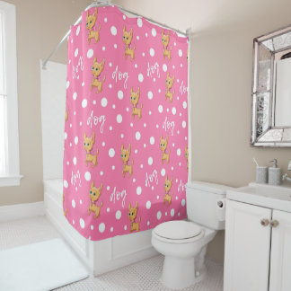 Rideau de douche Chihuahua rose et blanc