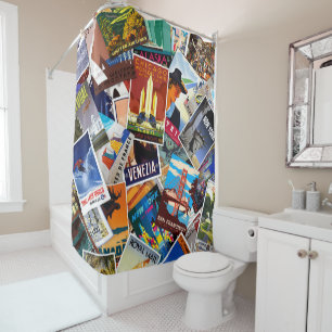 Rideau de douche Collage de voyage vintage n° 1