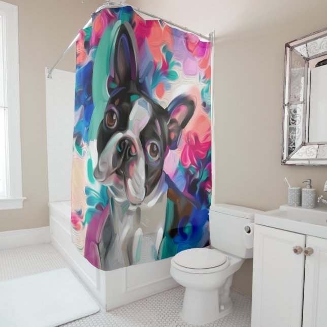 Rideau de douche coloré de Boston Terrier (En situation)