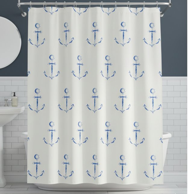 Rideau de douche côtier nautique (simple minimalist elegant nautical anchor beach house shower curtain)