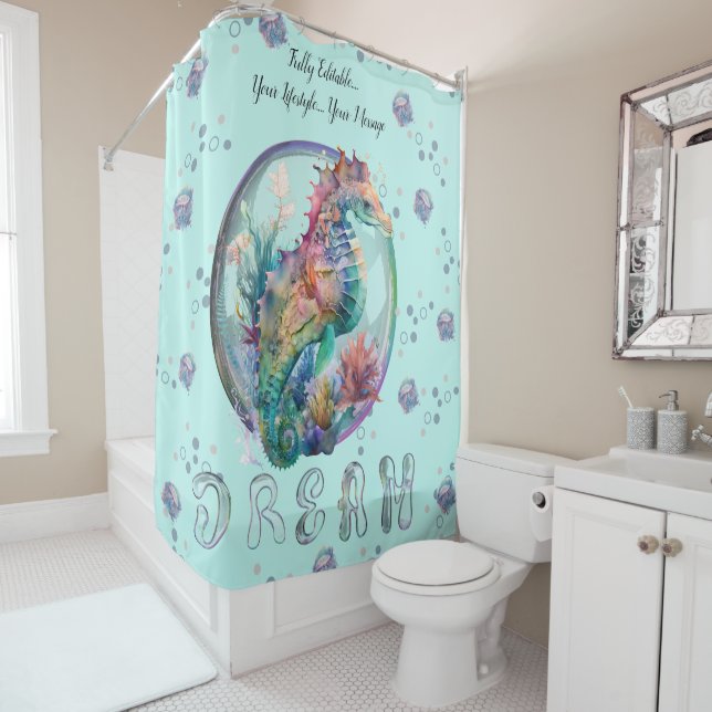 Rideau de douche couleur Whimsical Sea Horse (En situation)