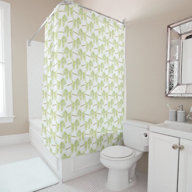 Rideau de douche d'aquarelle vert saule (En situation)