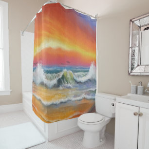 Rideau de douche d'art du coucher de soleil sur la